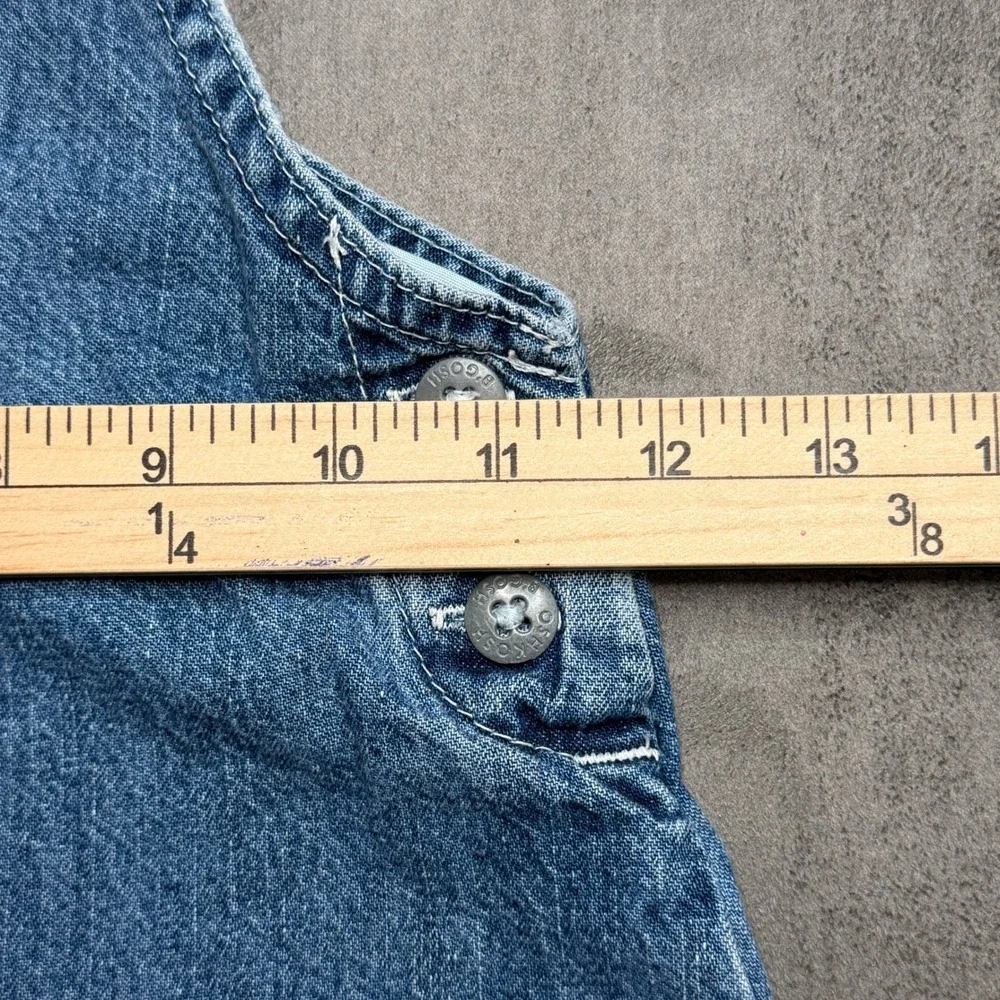 Vintage OshKosh B'gosh Overall Dress Girls 3T Blue Denim V-Back Romper Vestbak